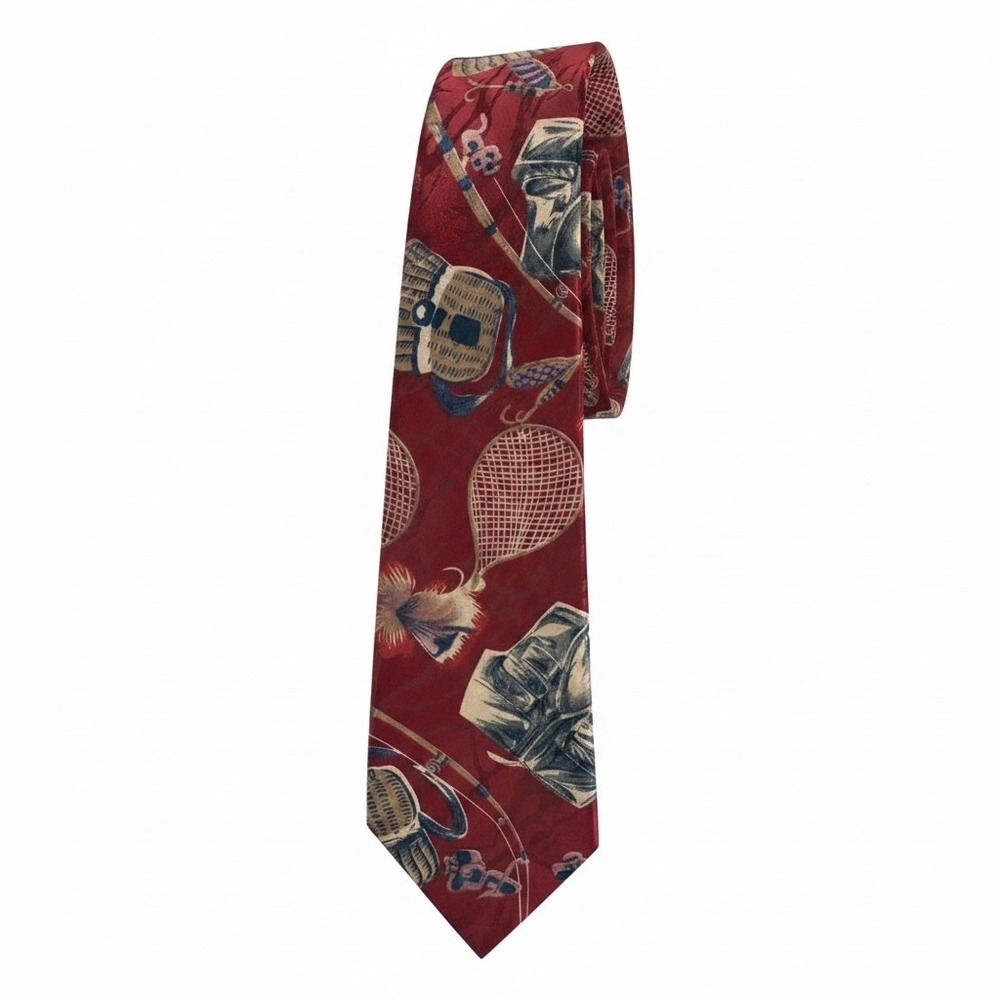 VTG‎ Italianissimo Tie Fishing Theme Green Red Tropical Fish Novelty Casualwear